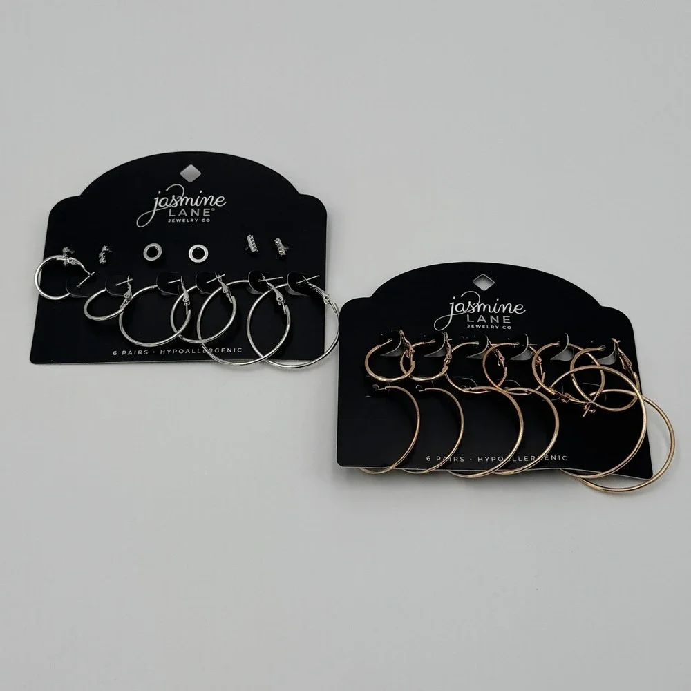 Jasmine Lane Gold & Silver Earring Bundle 12 Pairs Hoops & Studs Set NEW